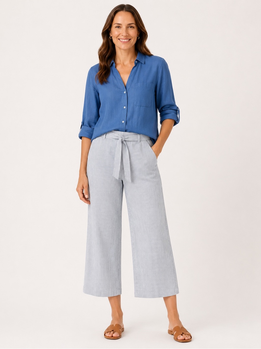 Liz Claiborne Capri Linen Blend Size Medium Pin Stripe